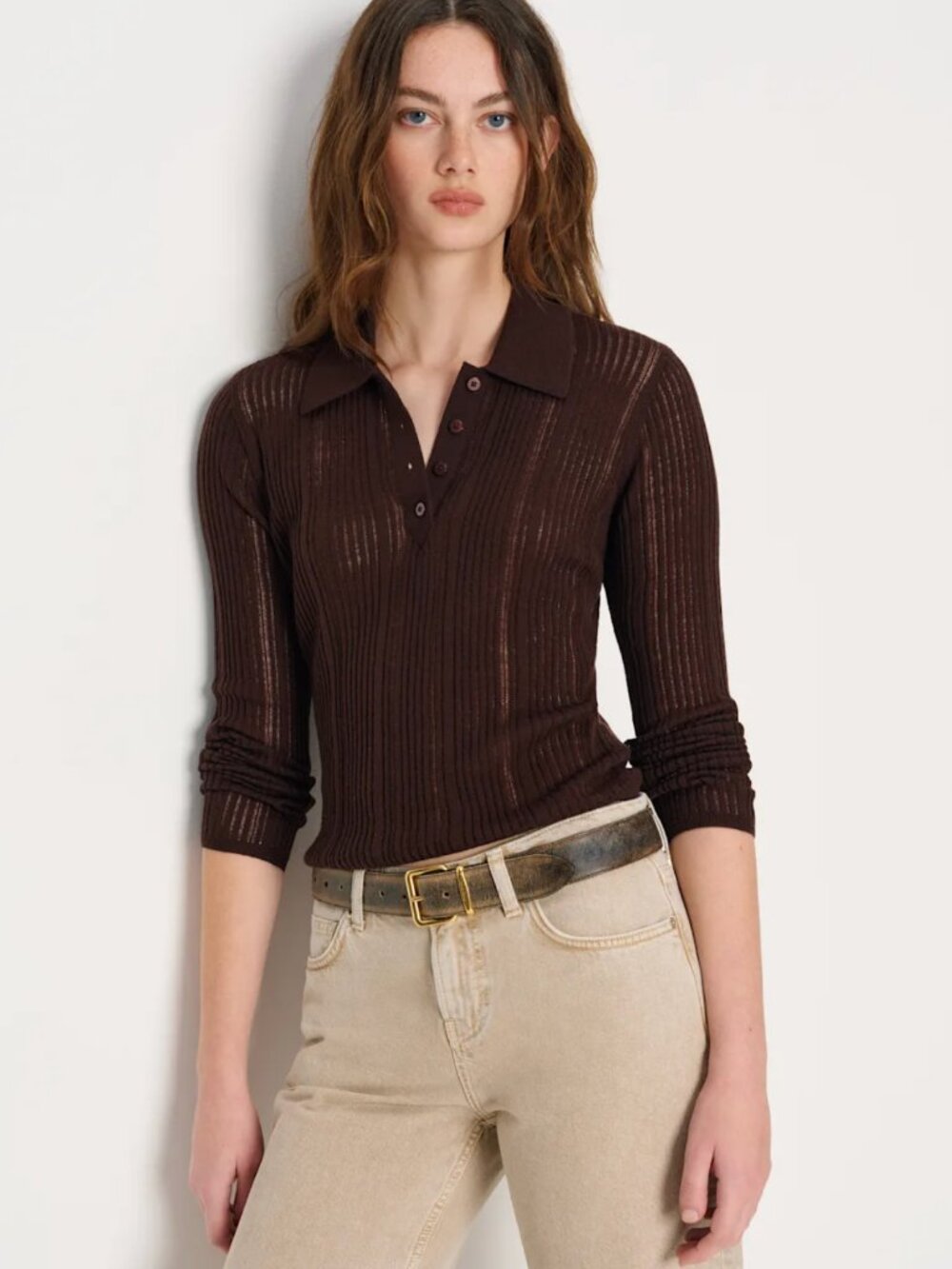 Reformation Hermia Regenerative Merino Polo Brown - Size S